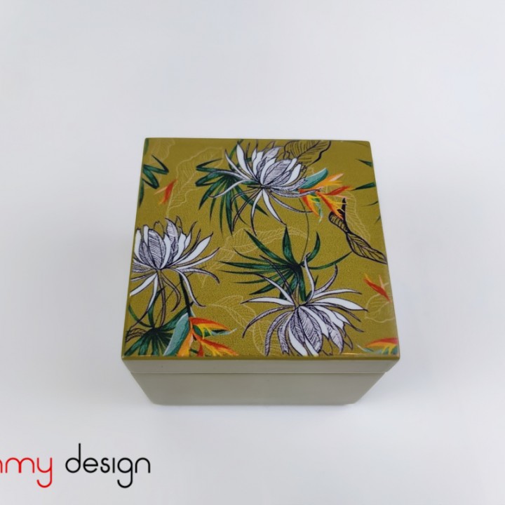 Green square lacquer box with night cactus flower pattern 8*H6 cm 